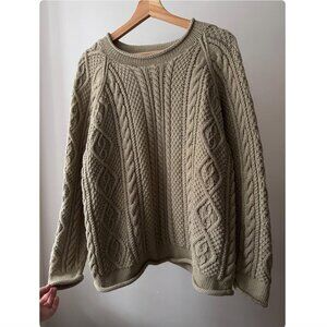 1990s Heavy Cotton Green Cable knit | Vintage Boxy Rolled Neck Sweater